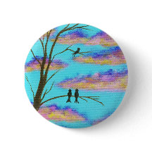 Pássaros pretos na arte colorida do céu das nuvens