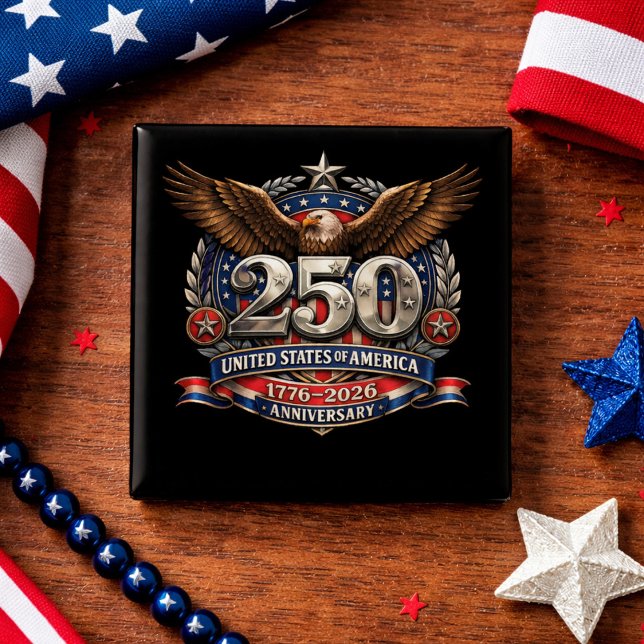 Bóton Quadrado 5.08cm Patriotic Silver Semiquincentennial Emblem (Criador carregado)