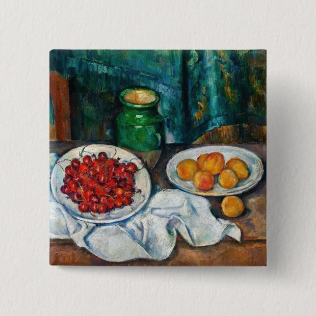 Bóton Quadrado 5.08cm Paul Cezanne - Ainda vive com cerejas e caçadores (Frente)