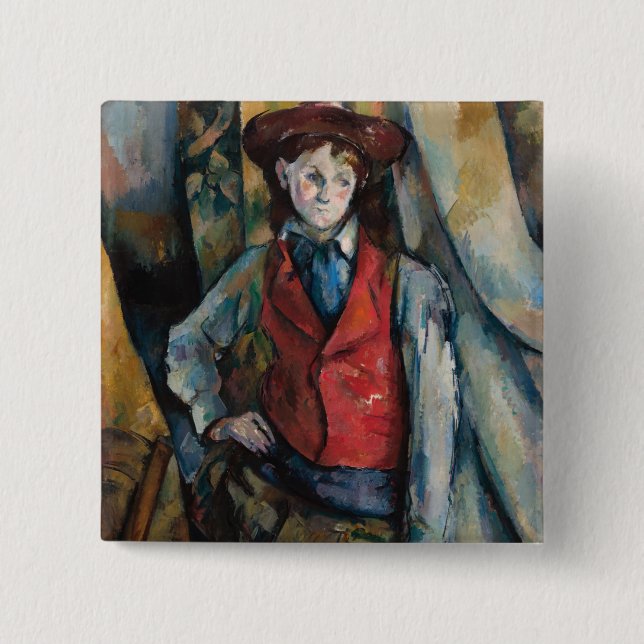 Bóton Quadrado 5.08cm Paul Cezanne - Menino no Colete Vermelho (Frente)