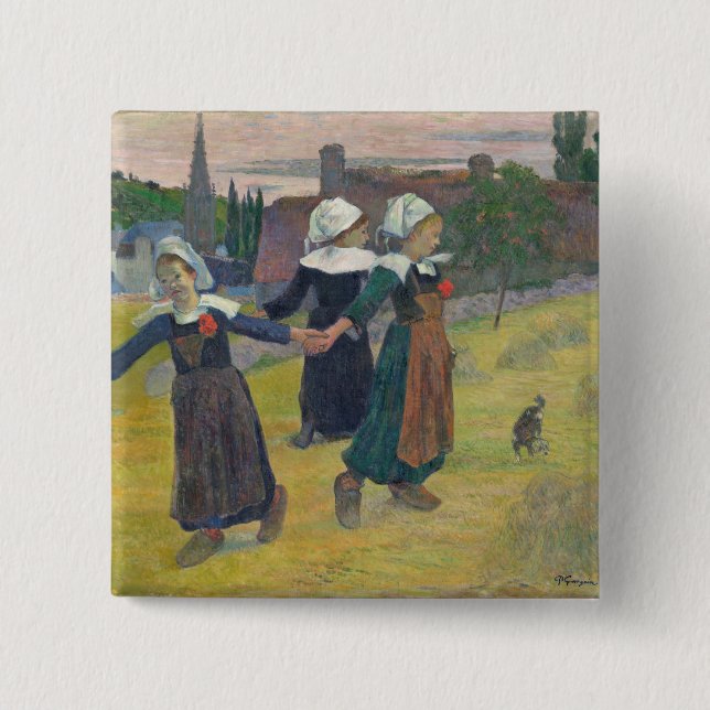 Bóton Quadrado 5.08cm Paul Gauguin| Bretão Girls Dancing, Pont-Aven, 18 (Frente)