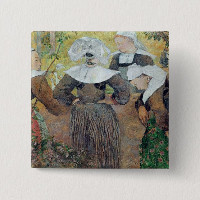 Bóton Quadrado 5.08cm Paul Gauguin | quatro mulheres bretãs, 1886 (Frente)