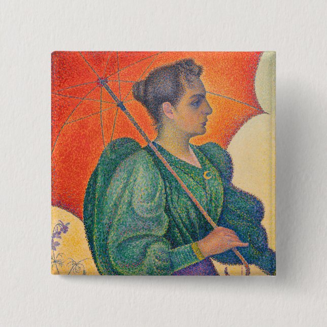 Bóton Quadrado 5.08cm Paul Signac - Mulher com Guarda-Sol (Frente)