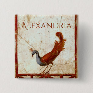 Bóton Quadrado 5.08cm Pavão na antiga pintura antiga romana romana de F