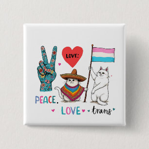 Bóton Quadrado 5.08cm Paz e Transgênero LGBTQ Trans