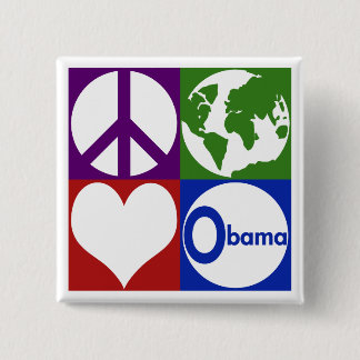 Bóton Quadrado 5.08cm Paz, terra, amor, Obama (botão da campanha)