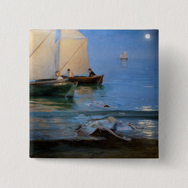 Bóton Quadrado 5.08cm Peder Severin Kroyer - Barcos De Pesca (Frente)
