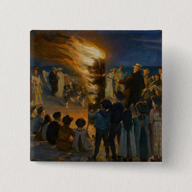 Bóton Quadrado 5.08cm Peder Severin Kroyer - Fogueira de Eva Bonfire (Frente)