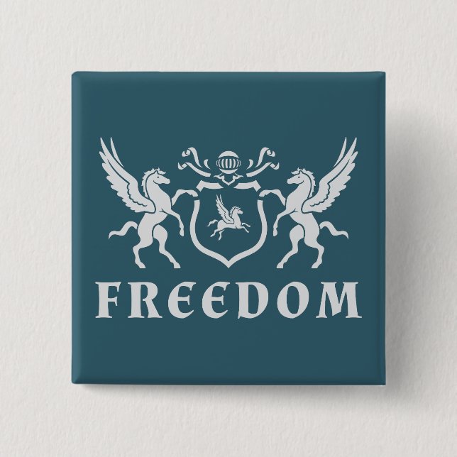 Bóton Quadrado 5.08cm Pegasus Branco Heráldico (Frente)