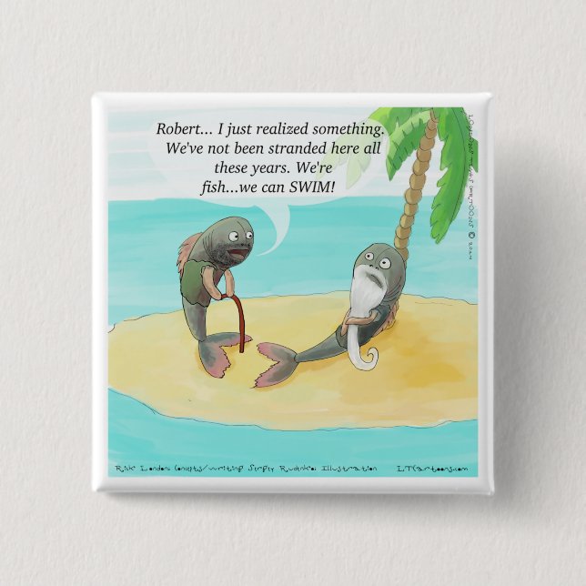 Bóton Quadrado 5.08cm Peixe Confuso Engraçado (Frente)