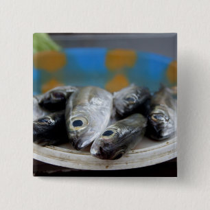 Bóton Quadrado 5.08cm Peixe fresco no mercado de peixe (Mercado de Peixe