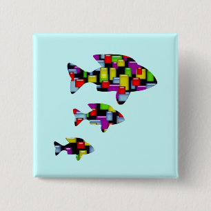 Bóton Quadrado 5.08cm peixe mosaico
