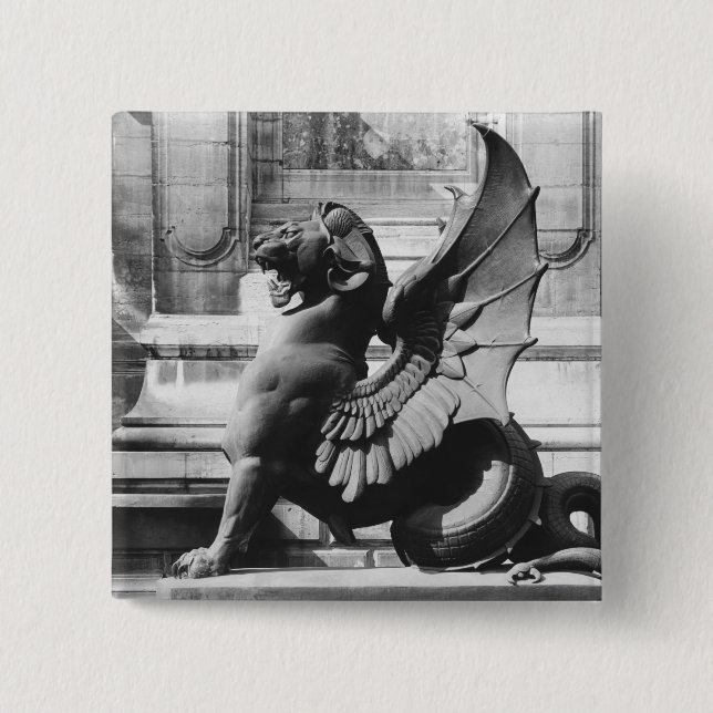 Bóton Quadrado 5.08cm Peixe-rato da fonte do St. Michel, Paris (Frente)
