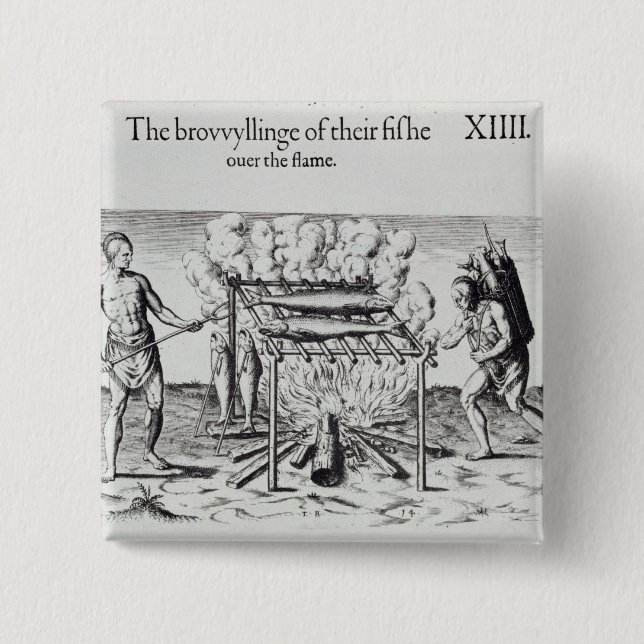 Bóton Quadrado 5.08cm Peixes do cozinhar (Frente)