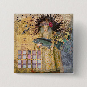 Bóton Quadrado 5.08cm Peixes Vintage Clássica Gótica