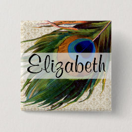 Bóton Quadrado 5.08cm Pena do pavão do vintage