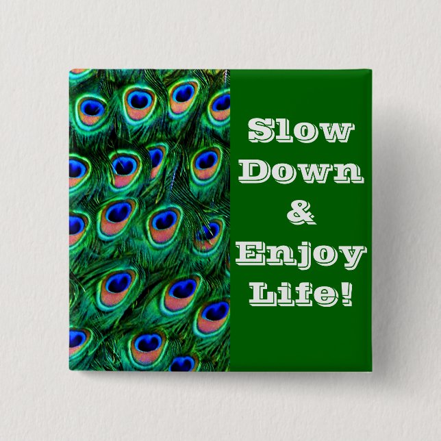 Bóton Quadrado 5.08cm Penas de peacock_ (Frente)