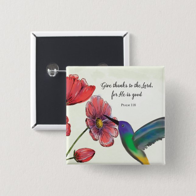 Bóton Quadrado 5.08cm Pensando Religiosamente em Você Flores com Humming (Frente & Verso)