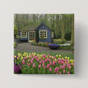 Bóton Quadrado 5.08cm Pequena cabana de loja de flores, Jardins Keukenho