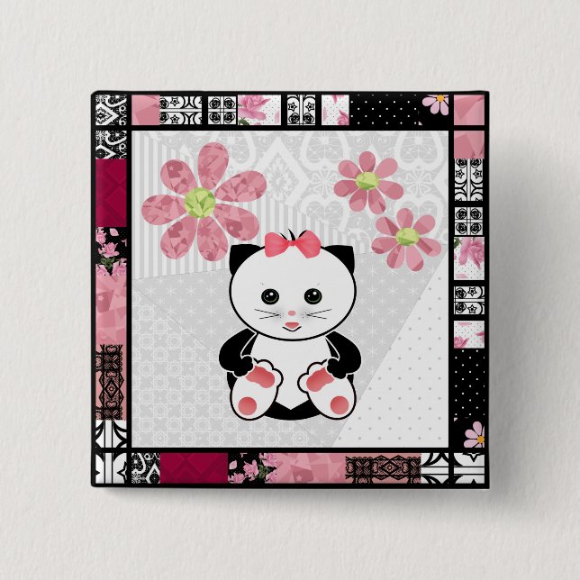 Bóton Quadrado 5.08cm Pequeno gatinho (Frente)