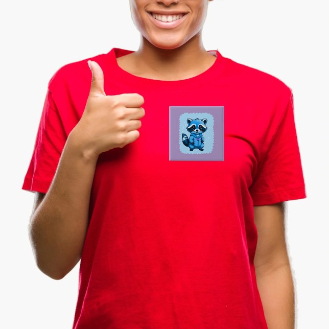 Bóton Quadrado 5.08cm Pequeno guaxinim no botão azul (Criador carregado)