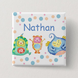 Bóton Quadrado 5.08cm Pequenos Monstros Personalizados de Cores Aquática