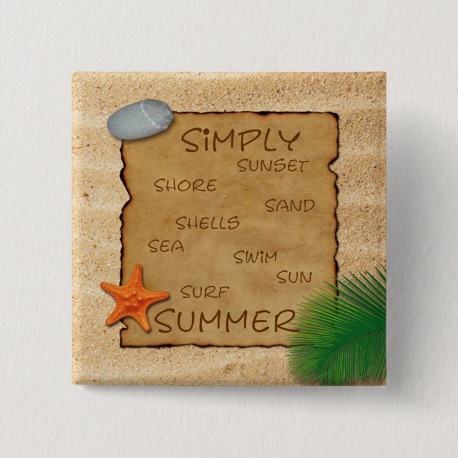 Bóton Quadrado 5.08cm Pergaminho no Fundo da Areia - Botão (Frente)