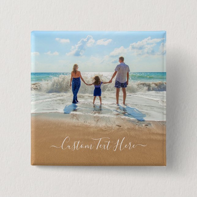 Bóton Quadrado 5.08cm Personalizado Personalizado Botão Foto e Texto (Frente)