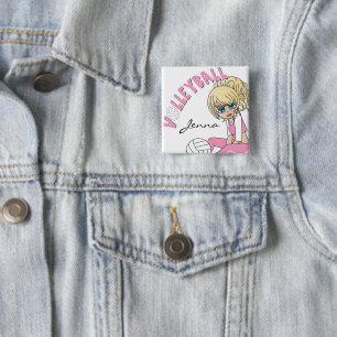 Bóton Quadrado 5.08cm Personalizar Garota Rosa De Voleibol