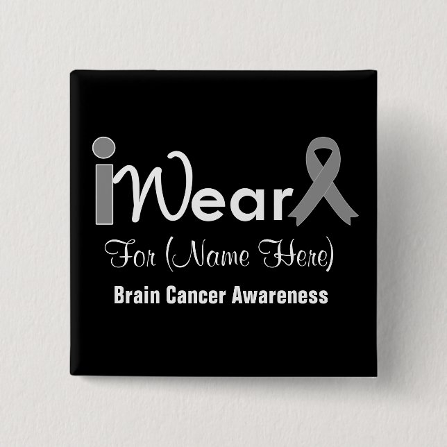 Bóton Quadrado 5.08cm Personalizar o Cancer do cérebro da fita da Cinza (Frente)