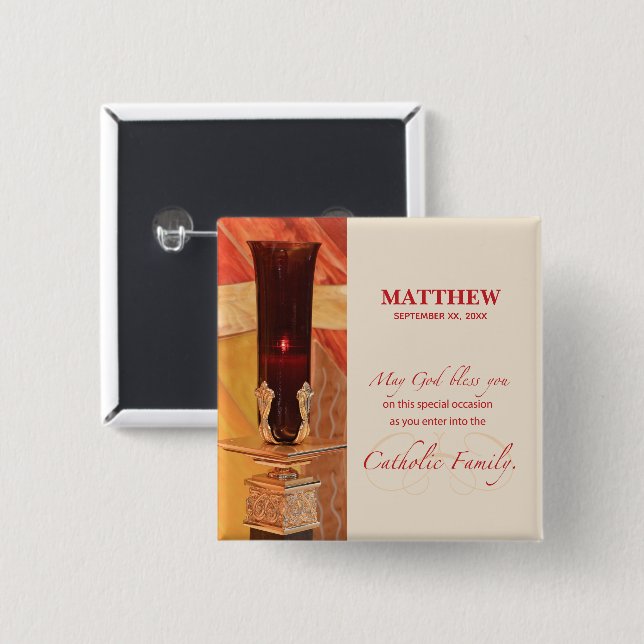 Bóton Quadrado 5.08cm Personalizar, Parabéns RCIA, Católico, Vermelho (Frente & Verso)