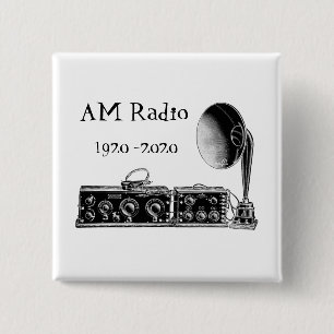 Bóton Quadrado 5.08cm Personalizar Receptor de Rádio AM Vintage