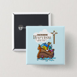 Bóton Quadrado 5.08cm Personalizável, Arca de Noé do Batismo de Menino