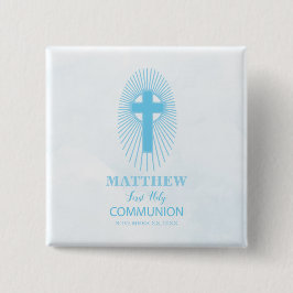 Bóton Quadrado 5.08cm Personalize, Blue First Sagrada Comunhão