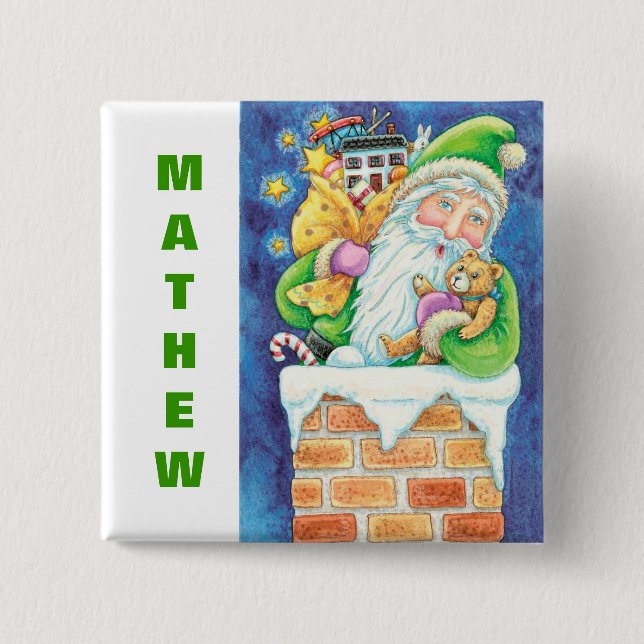 Bóton Quadrado 5.08cm Personalize botões da meia do Natal (Frente)