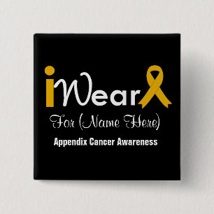 Bóton Quadrado 5.08cm Personalize o cancer ambarino do apêndice da fita