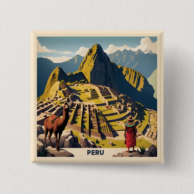 Bóton Quadrado 5.08cm Peru Machu Picchu (Frente)