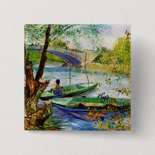 Bóton Quadrado 5.08cm Pesca na Primavera Vincent van Gogh