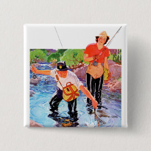 Bóton Quadrado 5.08cm Pescando um peixe por R.J. Cavaliere