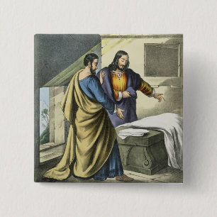 Bóton Quadrado 5.08cm Peter e John no Sepulchre, de um prin da bíblia