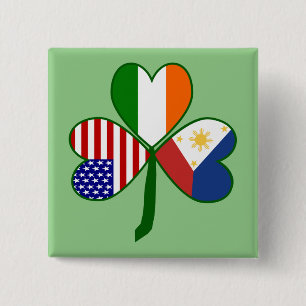 Bóton Quadrado 5.08cm Philippine Flag Shamrock