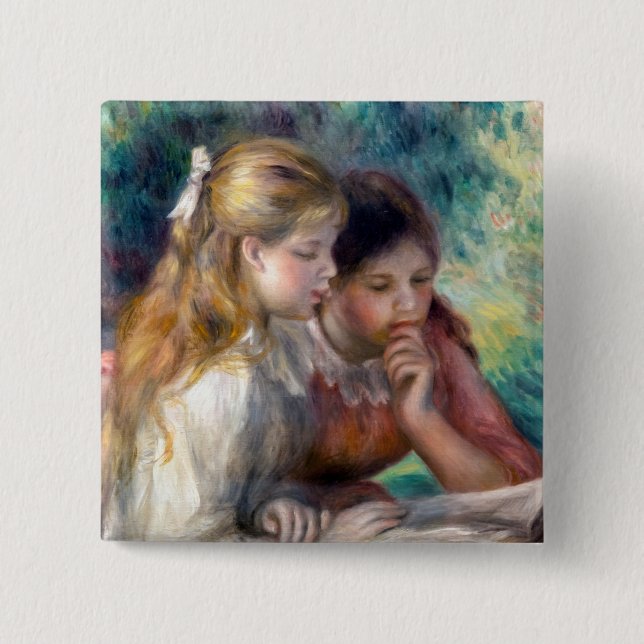 Bóton Quadrado 5.08cm Pierre-Auguste Renoir - A Leitura (Frente)
