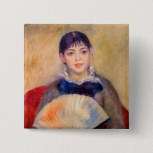 Bóton Quadrado 5.08cm Pierre-Auguste Renoir - Garota com ventilador