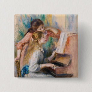 Bóton Quadrado 5.08cm Pierre Auguste Renoir - Jovens Meninas no Piano