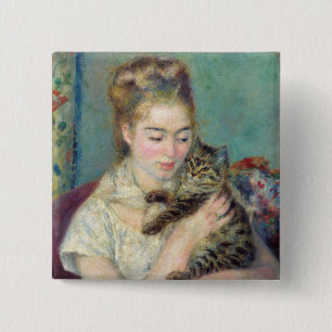 Bóton Quadrado 5.08cm Pierre-Auguste Renoir - Mulher com gato
