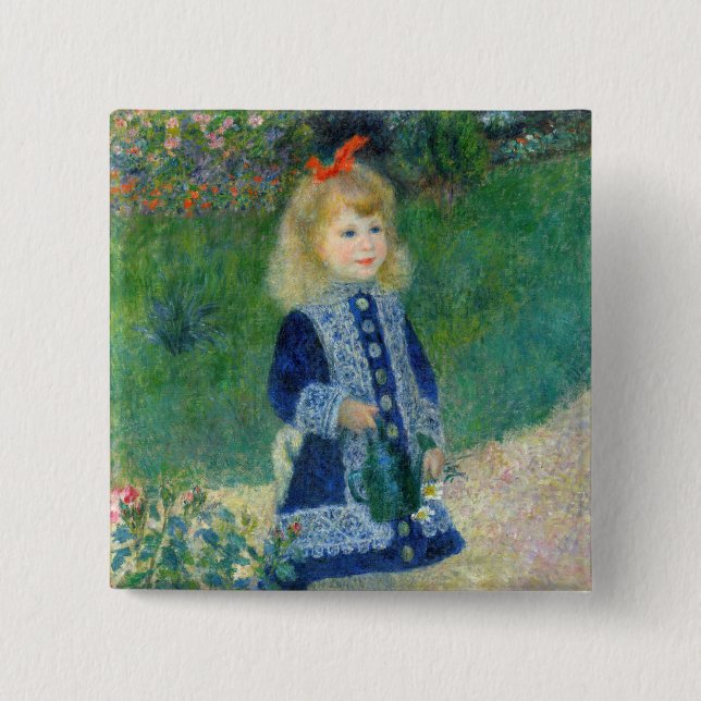 Bóton Quadrado 5.08cm Pierre-Auguste Renoir - Uma garota com uma lata de (Frente)