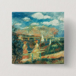 Bóton Quadrado 5.08cm Pierre bancos de Renoir um do Seine em