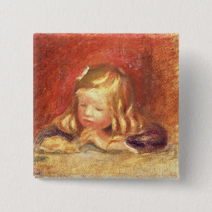 Bóton Quadrado 5.08cm Pierre um Coco de Renoir   na mesa