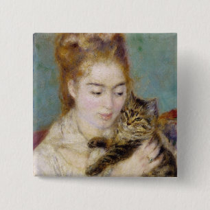 Bóton Quadrado 5.08cm Pierre uma mulher de Renoir com um gato