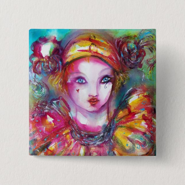 Bóton Quadrado 5.08cm PIERROT WITH CAT / Venetian Mascarada Máscaras (Frente)